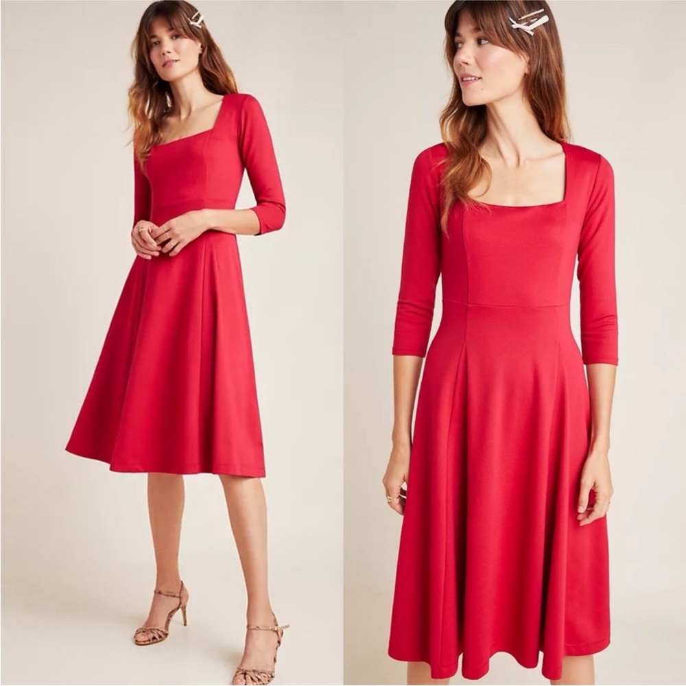 Anthropologie Maeve Jocelyn Fit and Flare Red Dress